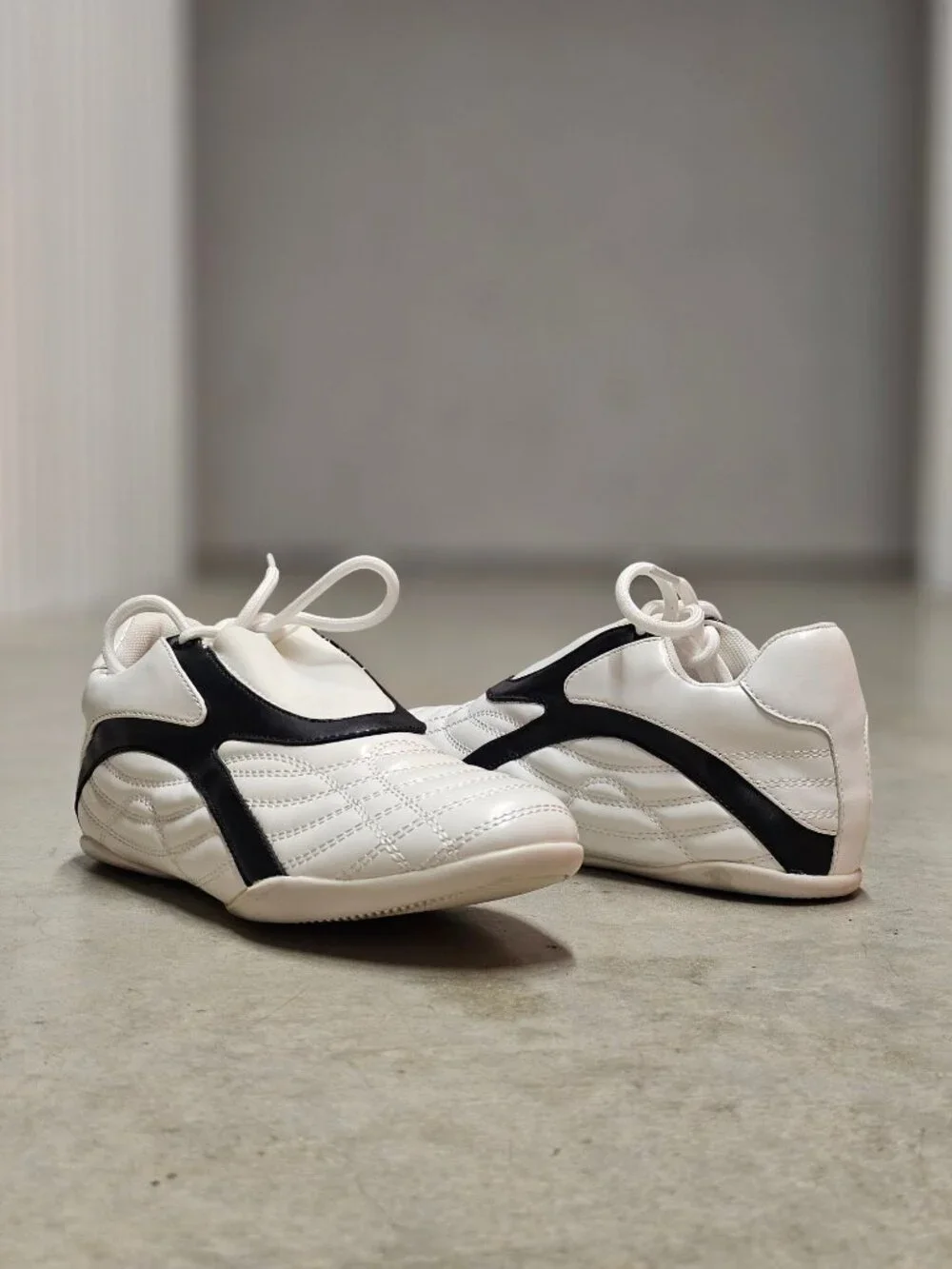 Quilted White Sneakers With Black Contrast Detailing Womens Casual Athletic Shoe